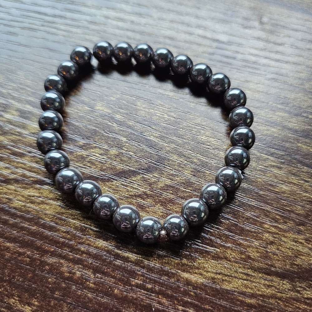Hematite Bead Bracelet Shiny Black Crystals Gemstones